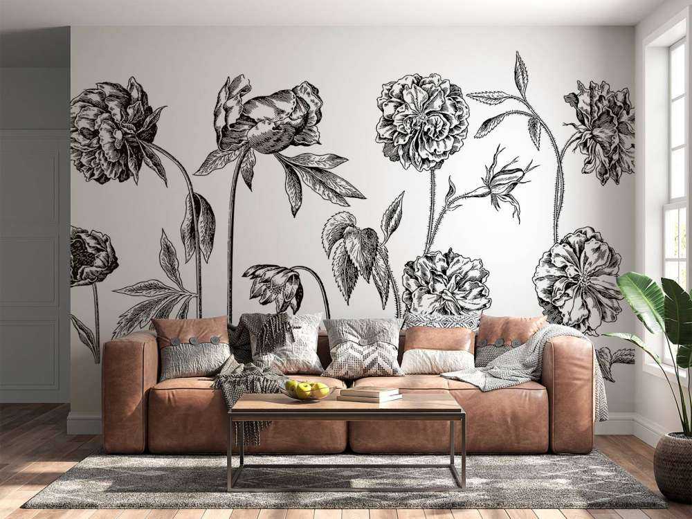 Historic flower drawings black and white rep