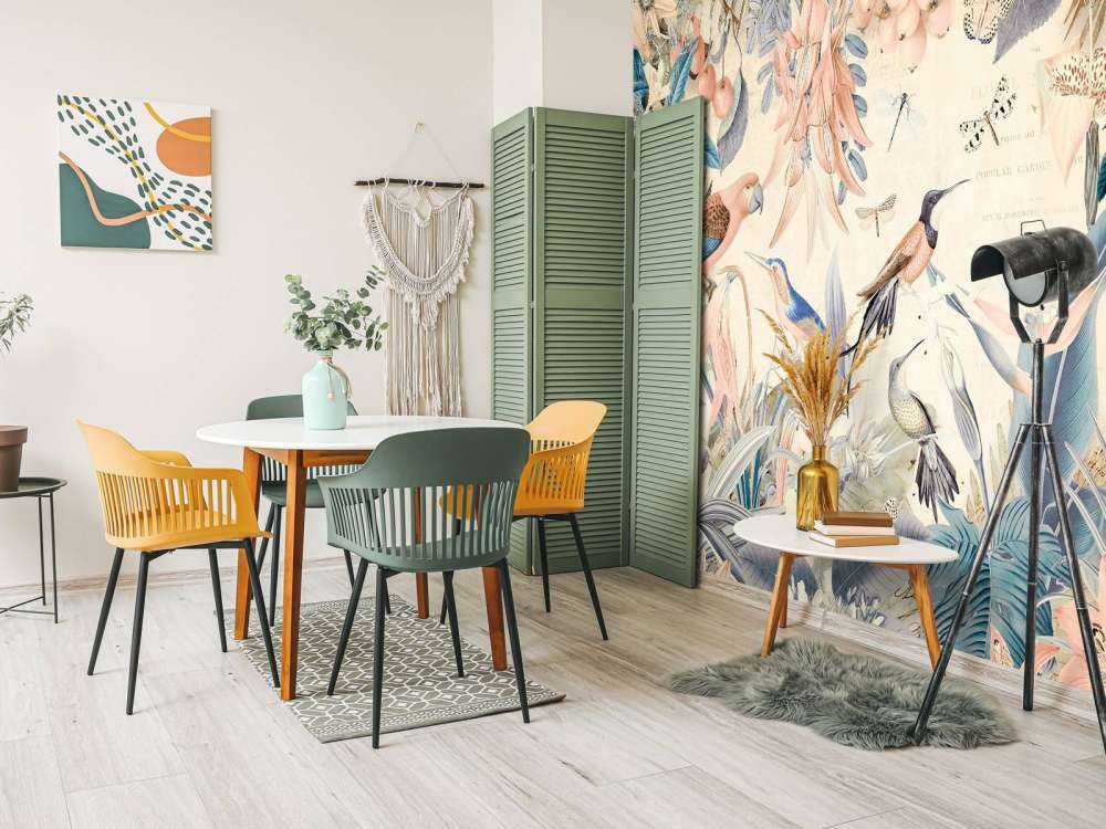 Perroquets tropicaux, jardin jungle pastel