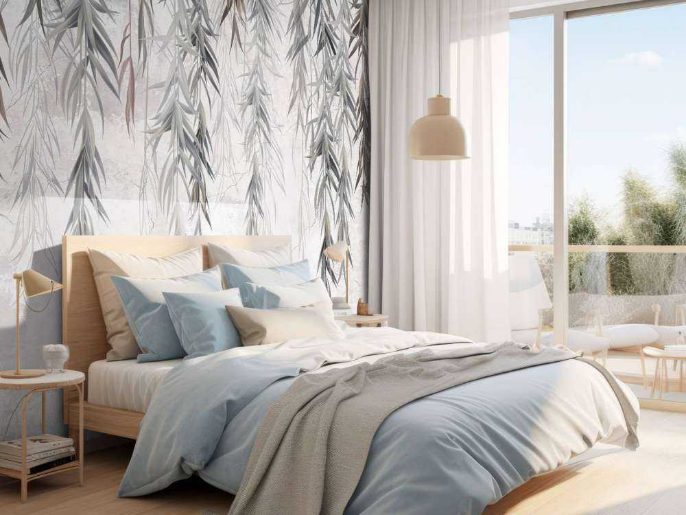 Branches suspendues sur un mur en béton