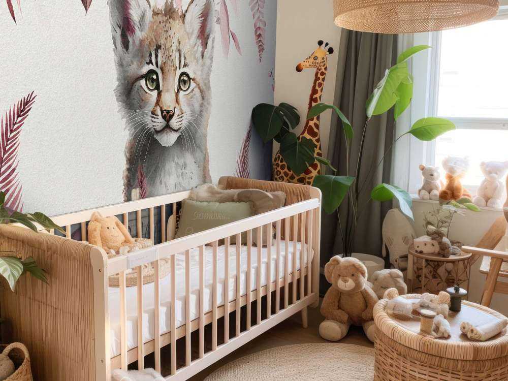 Bébé lynx dans la jungle rose