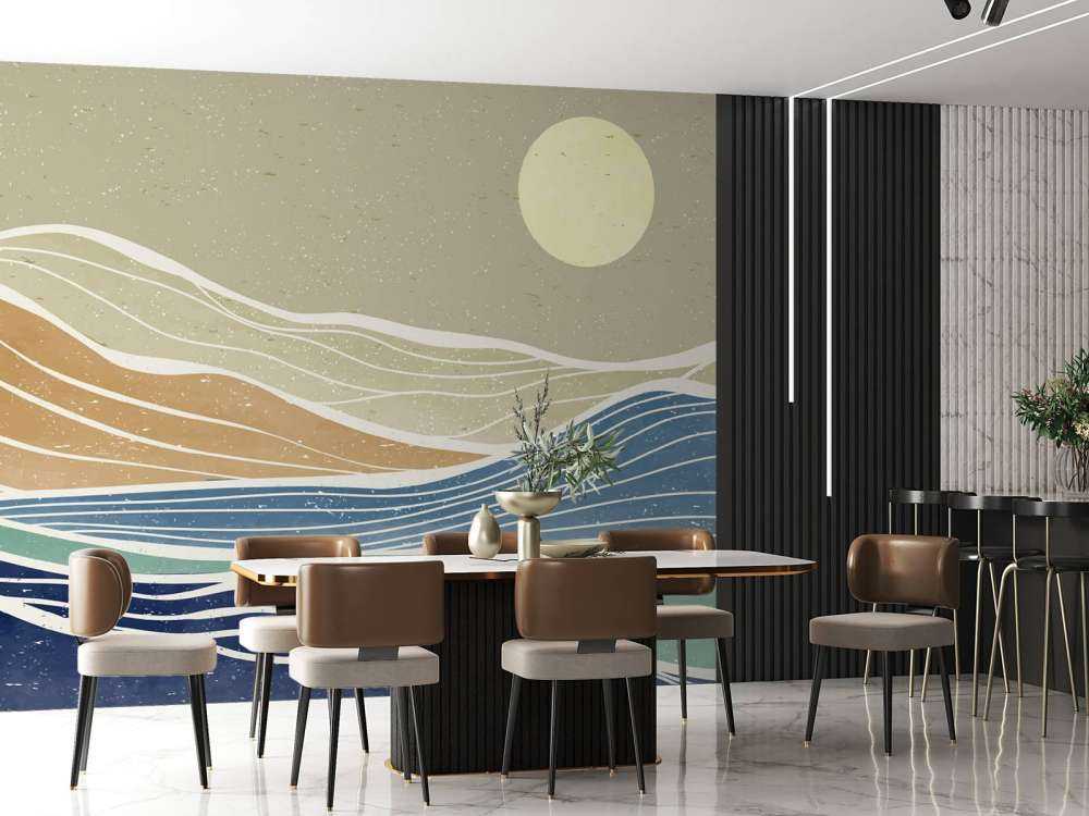 Vagues océaniques colorées avec le soleil