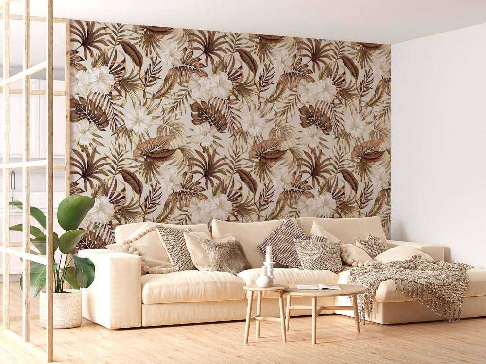 Fleurs tropicales, beige