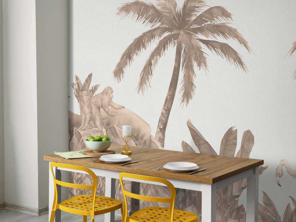 Singes et flamants roses