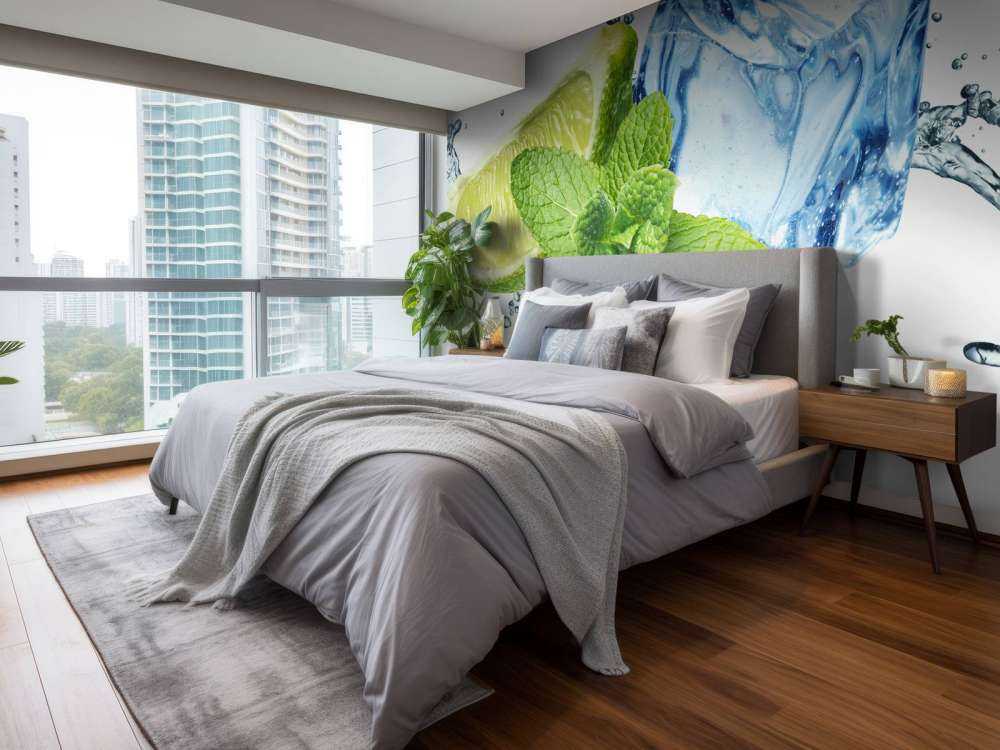 Éclaboussure de l'eau avec de la menthe et de la chaux