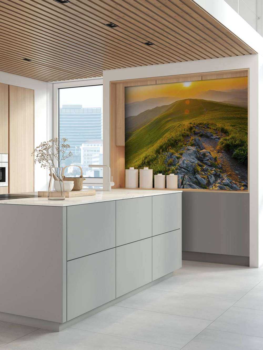 Coucher de soleil dans un paysage montagneux