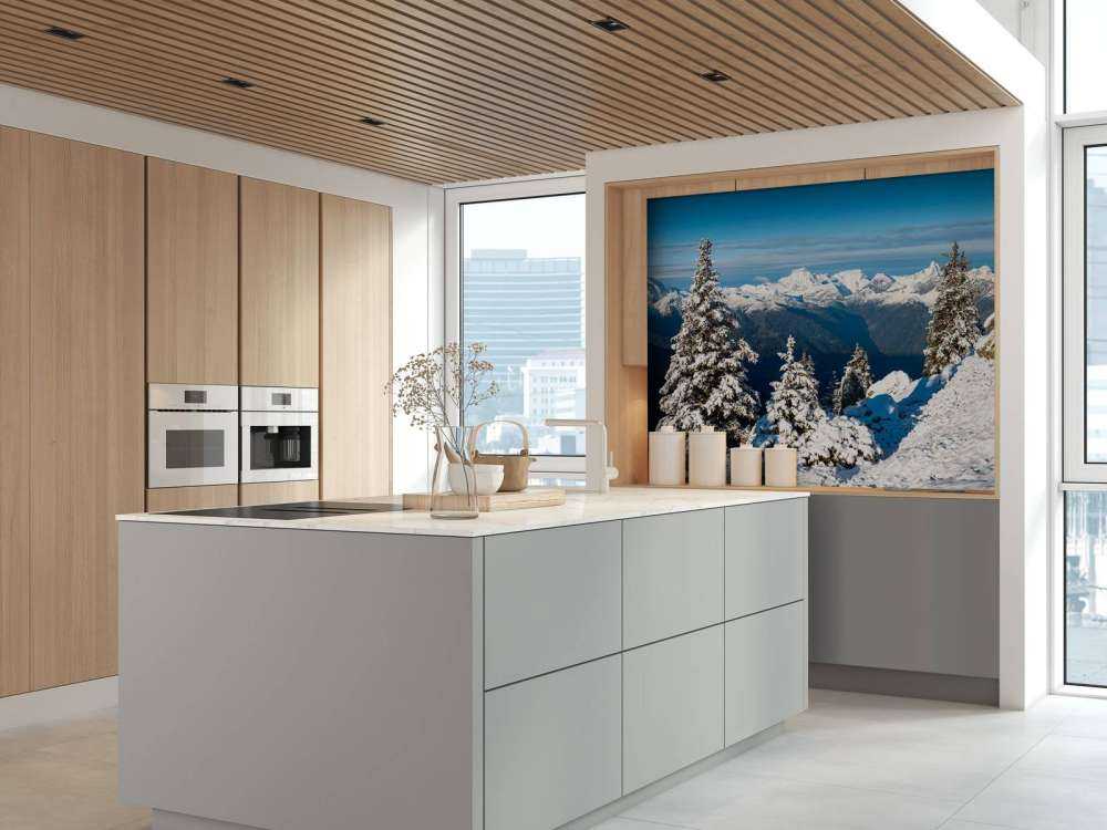 Pins enneigés avec vue sur la montagne