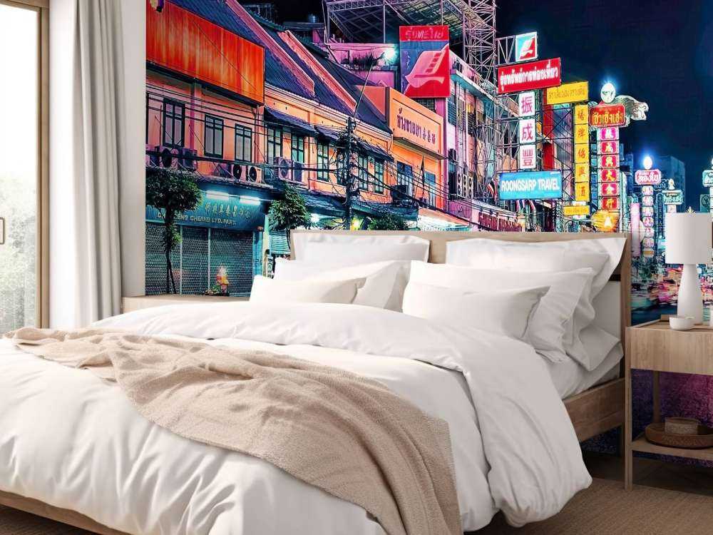 La vie nocturne dans le Chinatown néon.