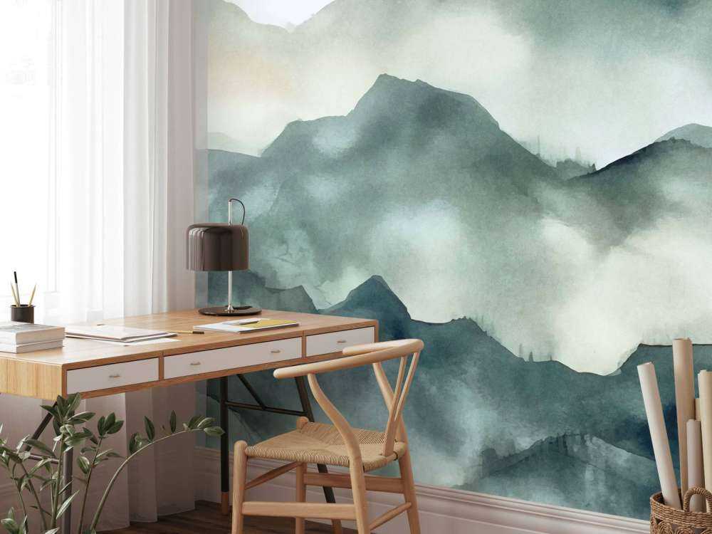 Paysage aquarelle des montagnes brumeuses