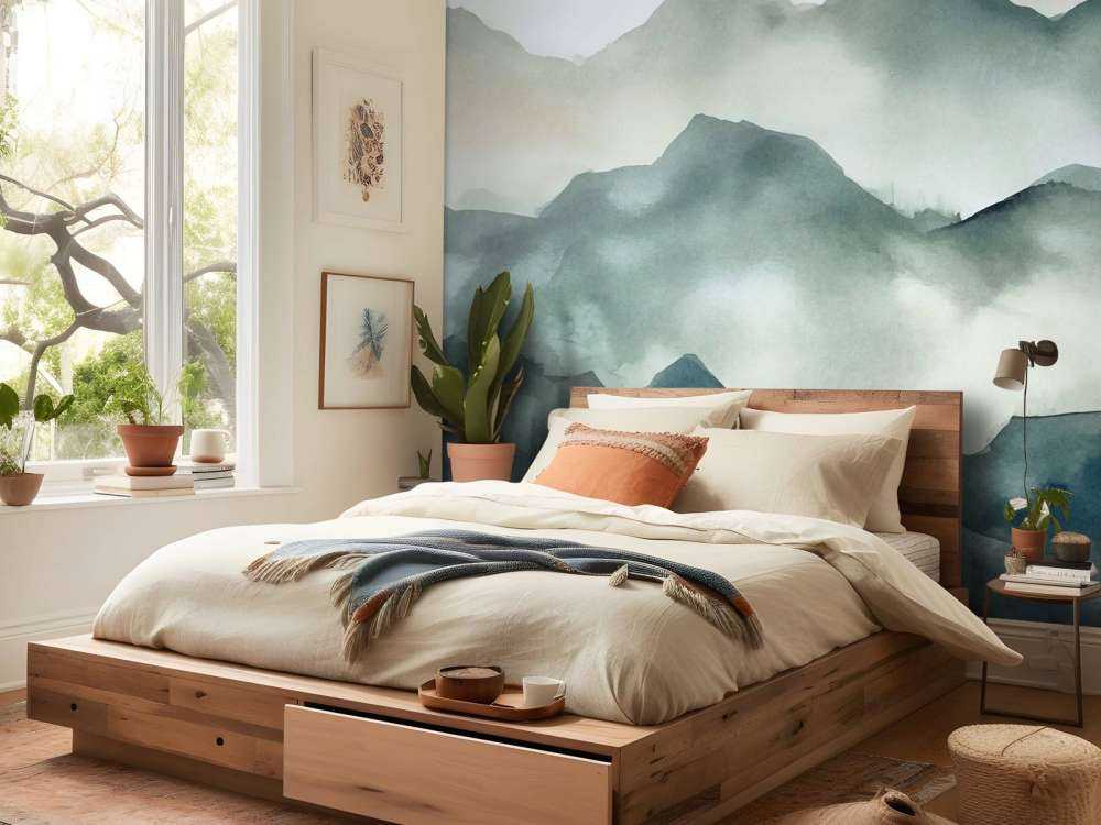 Paysage aquarelle des montagnes brumeuses