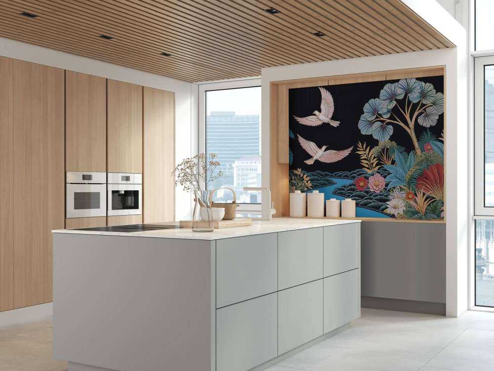Paysage tropical avec des oiseaux blancs