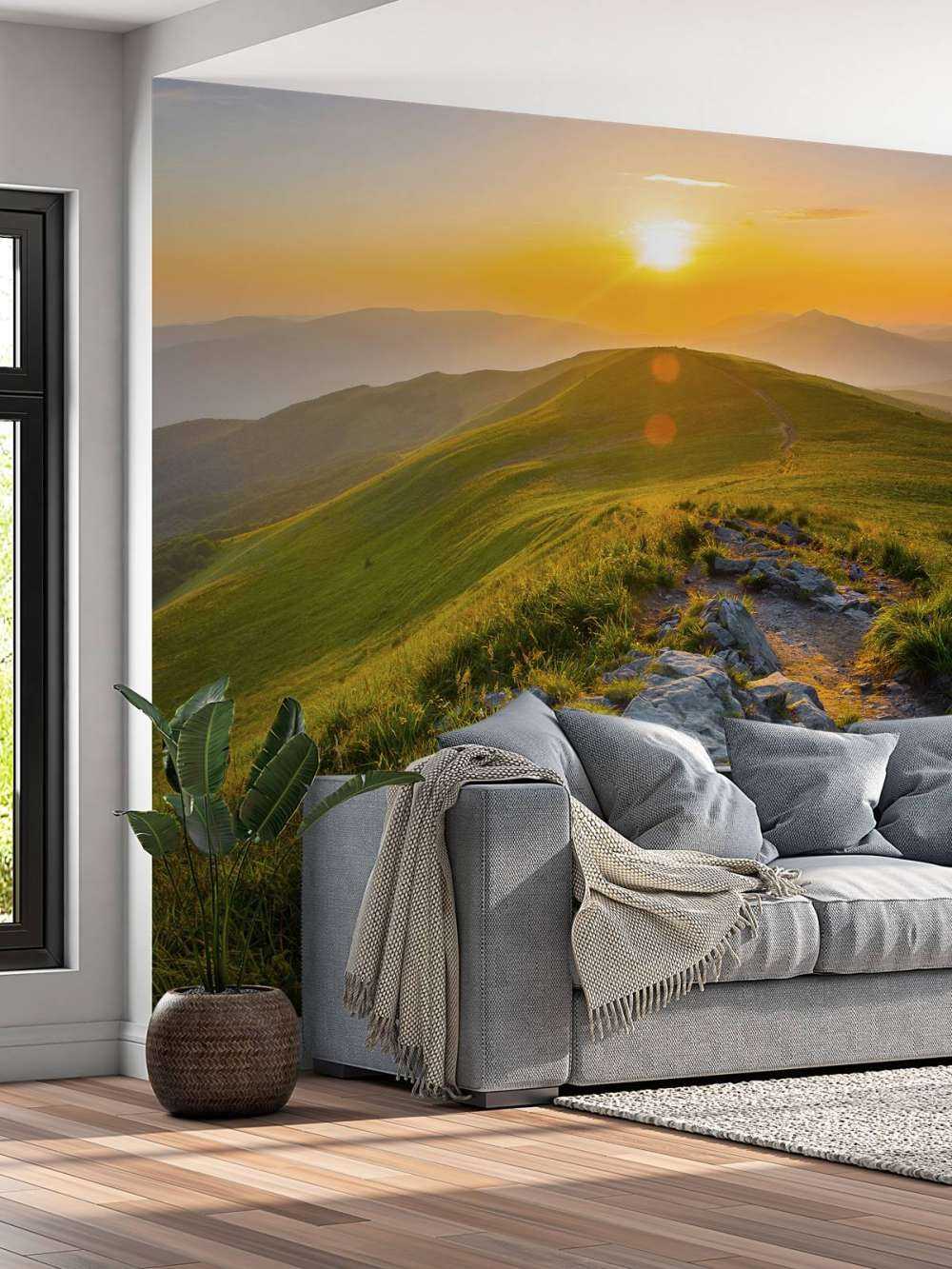 Coucher de soleil dans un paysage montagneux