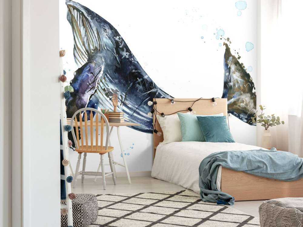 Baleine à bosse d'aquarelle à la nage