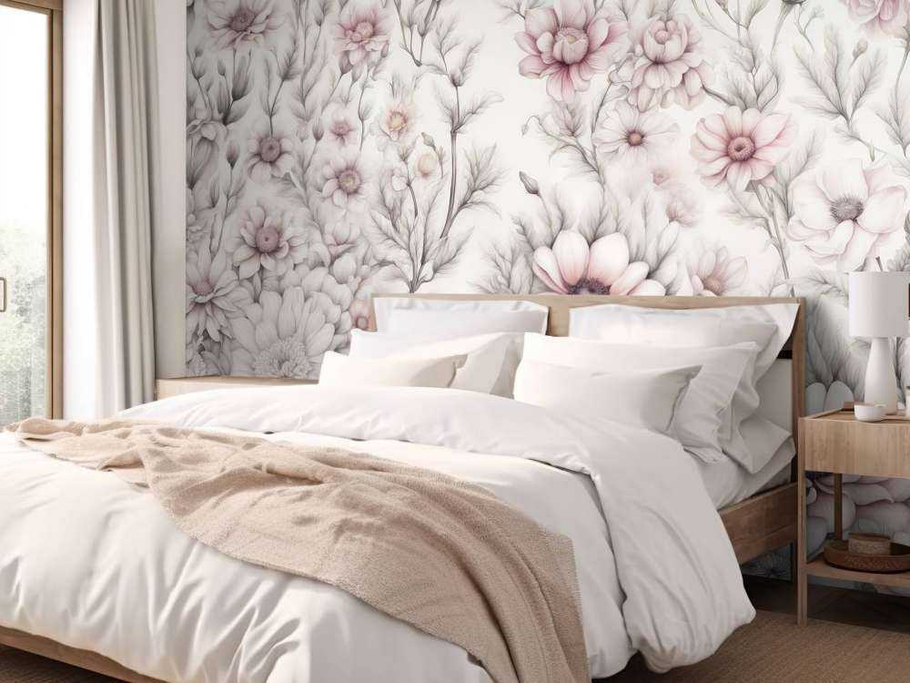 Mur floral romantique - rose