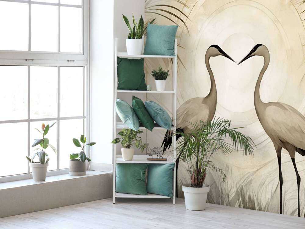 Grues au coucher du soleil taupe