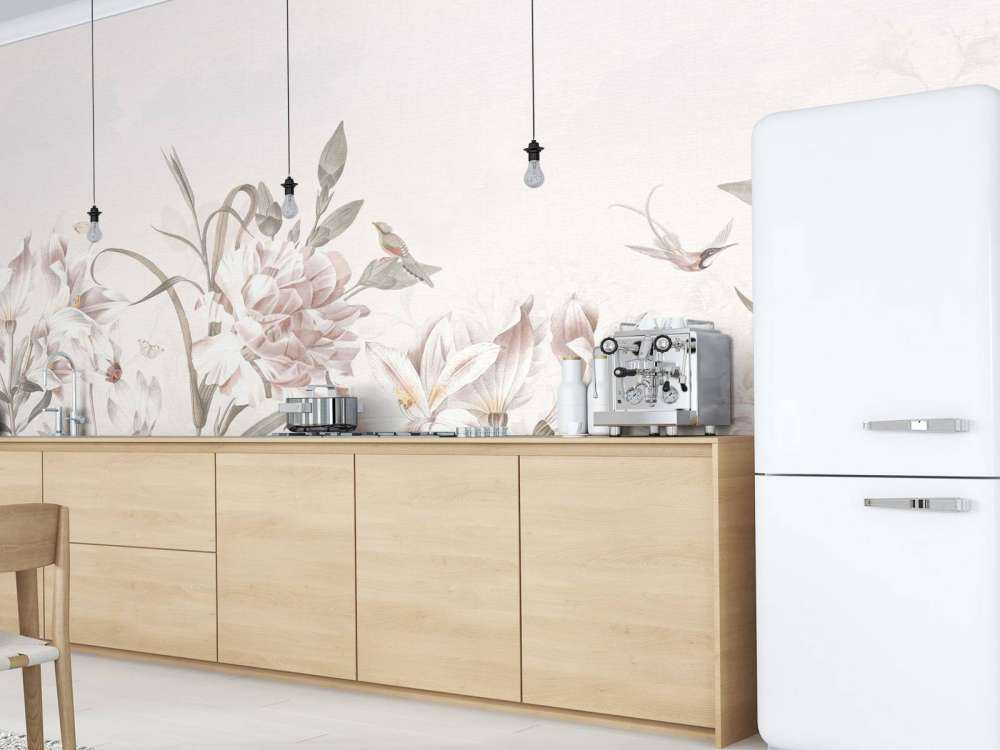 Champ de fleurs douces avec des colibris