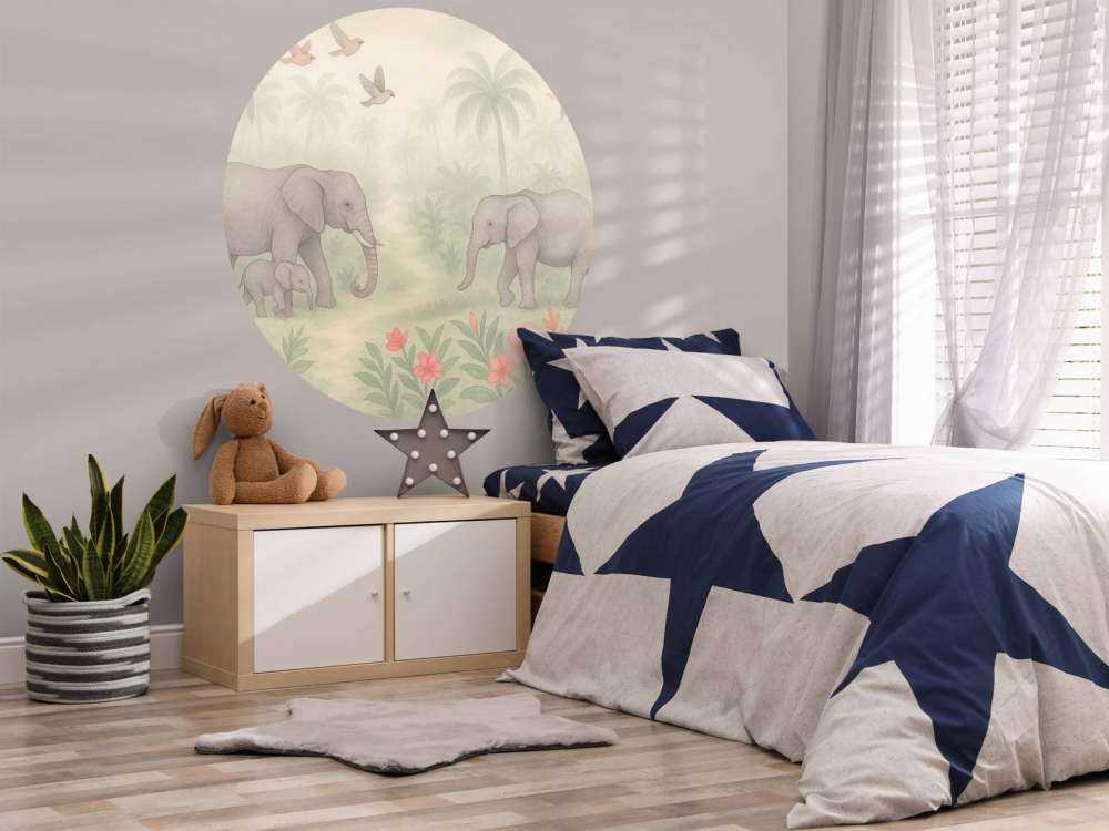 Promenade d'éléphants parmi les fleurs tropicales