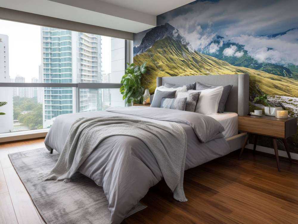 Paysage de montagne avec des nuages et un lac de montagne