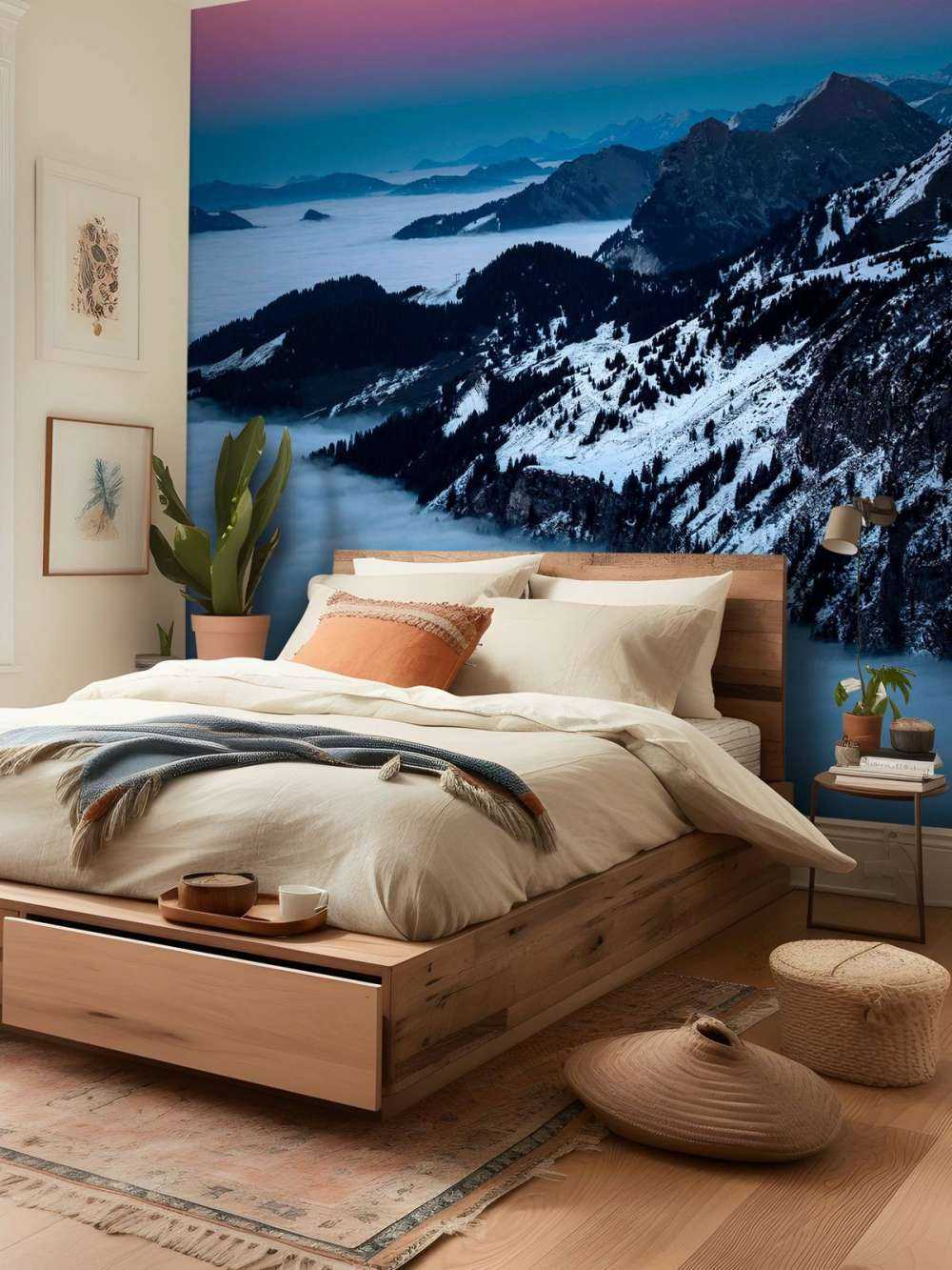 Lumière de lune sur les montagnes enneigées