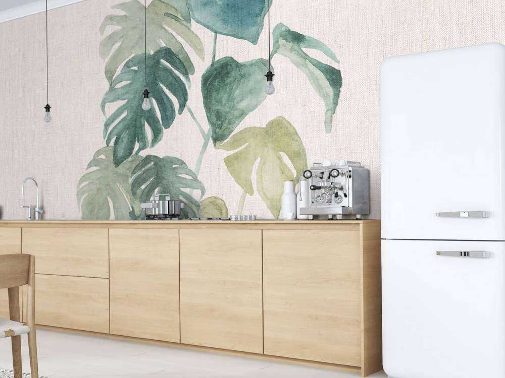 Feuilles d'aquarelle dans des tons tropicaux