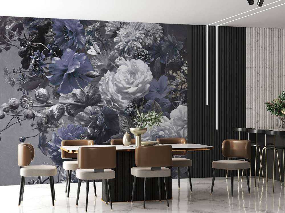 Grand bouquet avec des coquelicots bleus