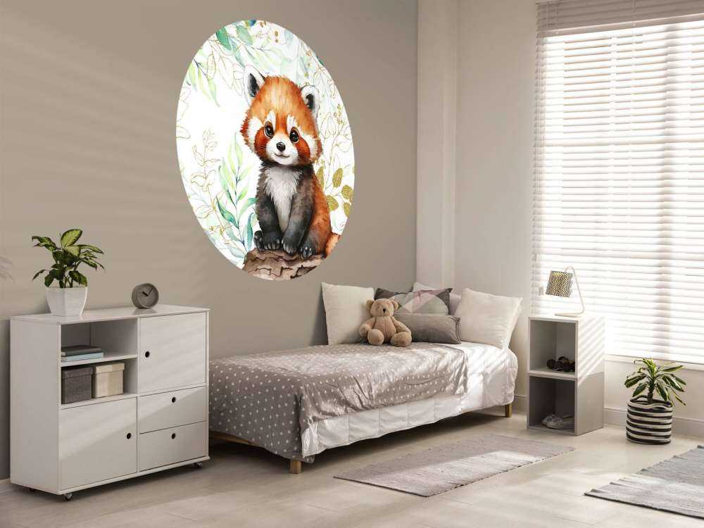 Panda rouge mignon et feuilles