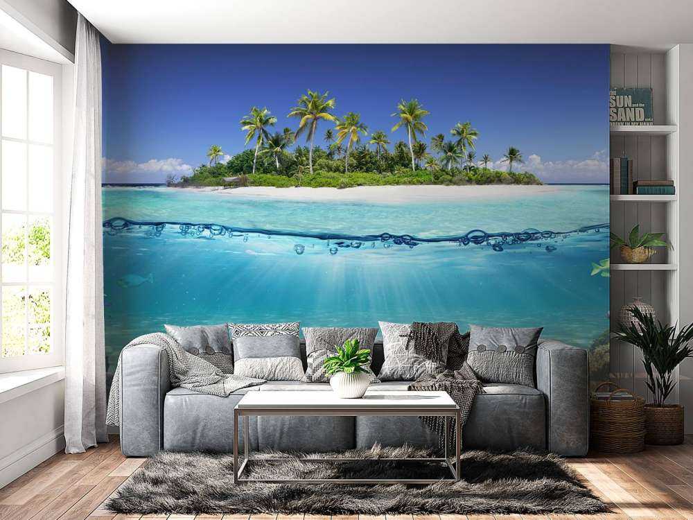 Île tropicale et récif corallien