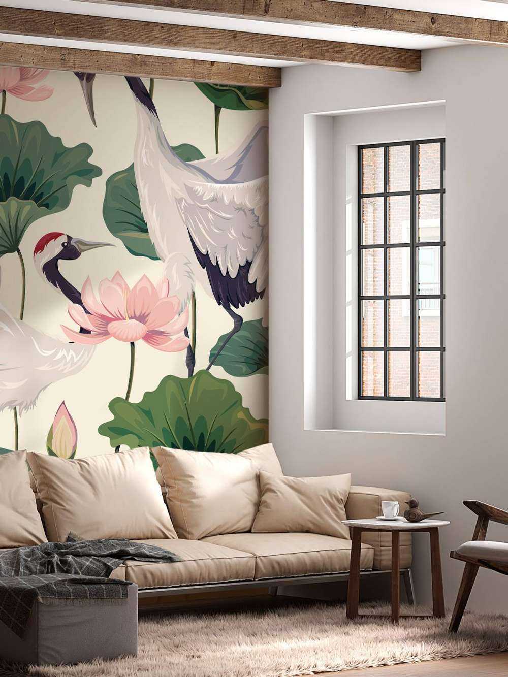 Couple de grues avec lotus