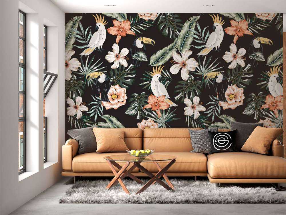 Toucan tropical et perroquet