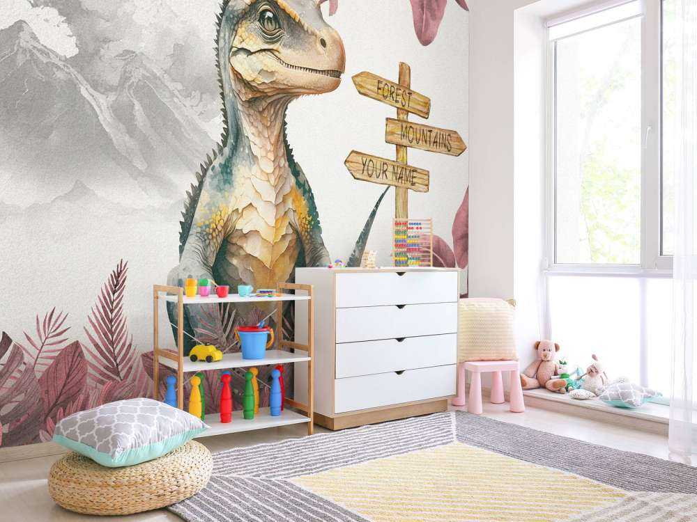 Bébé vélociraptor dans la jungle rose