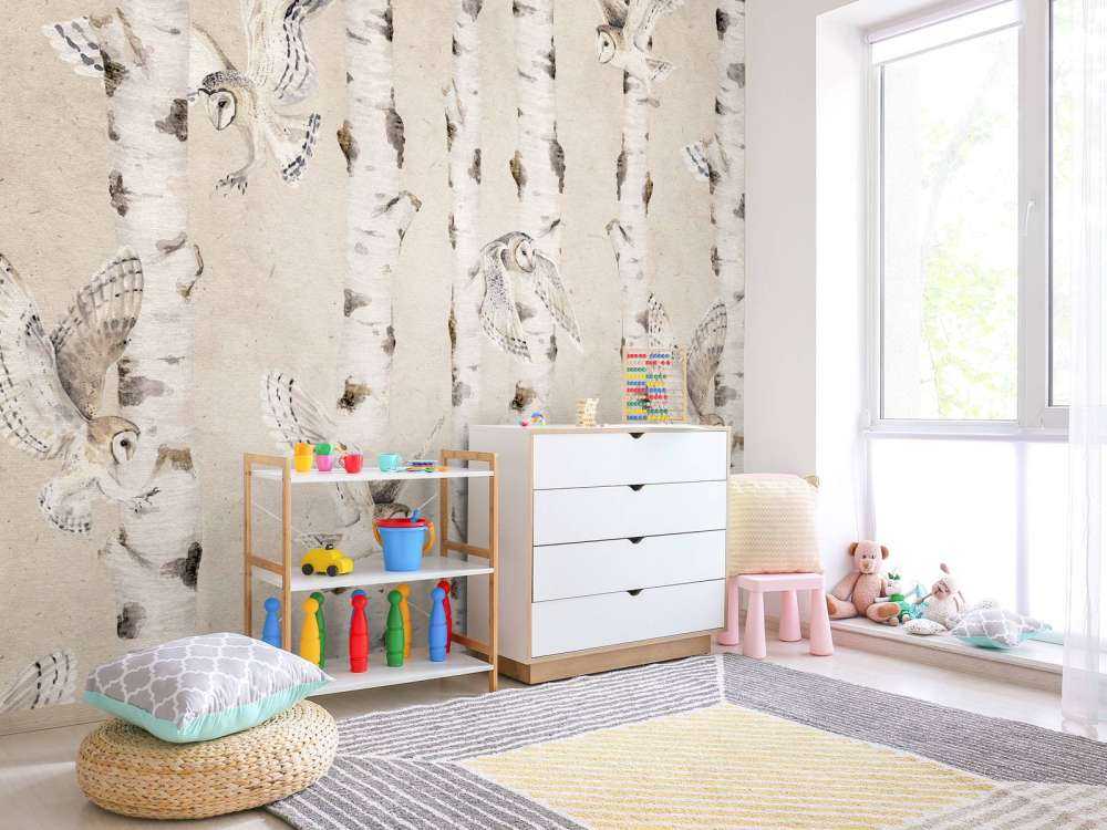 Birch and Owls - Beige - 120
