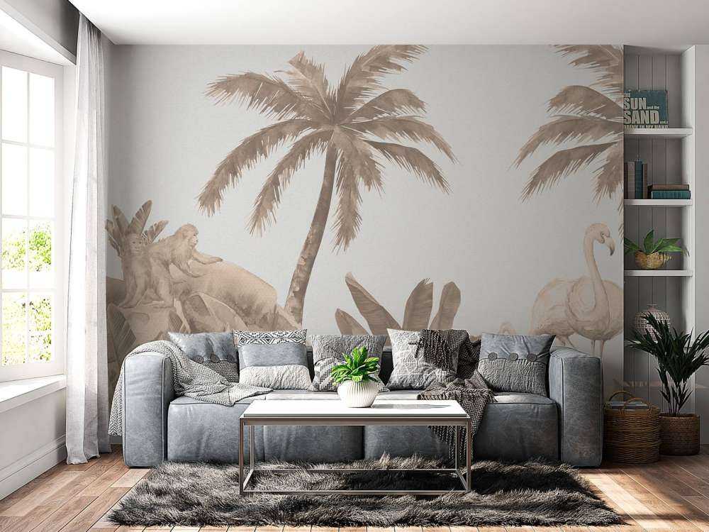 Singes et flamants roses