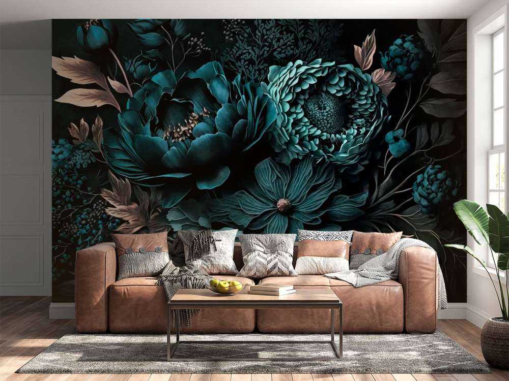 Ambiance Renaissance, fleurs mélancoliques turquoise