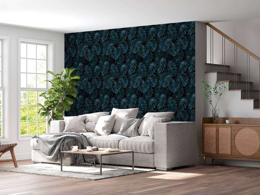 Feuilles de monstera tropicales bleu canard