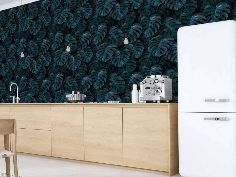 Feuilles de monstera tropicales bleu canard