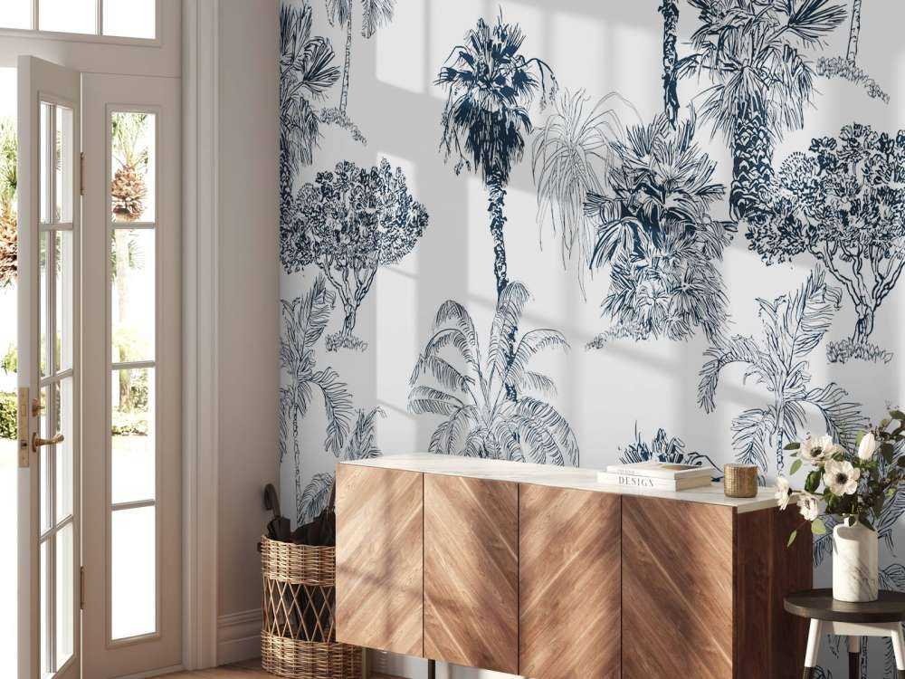 Palmiers et arbres tropicaux bleu canard