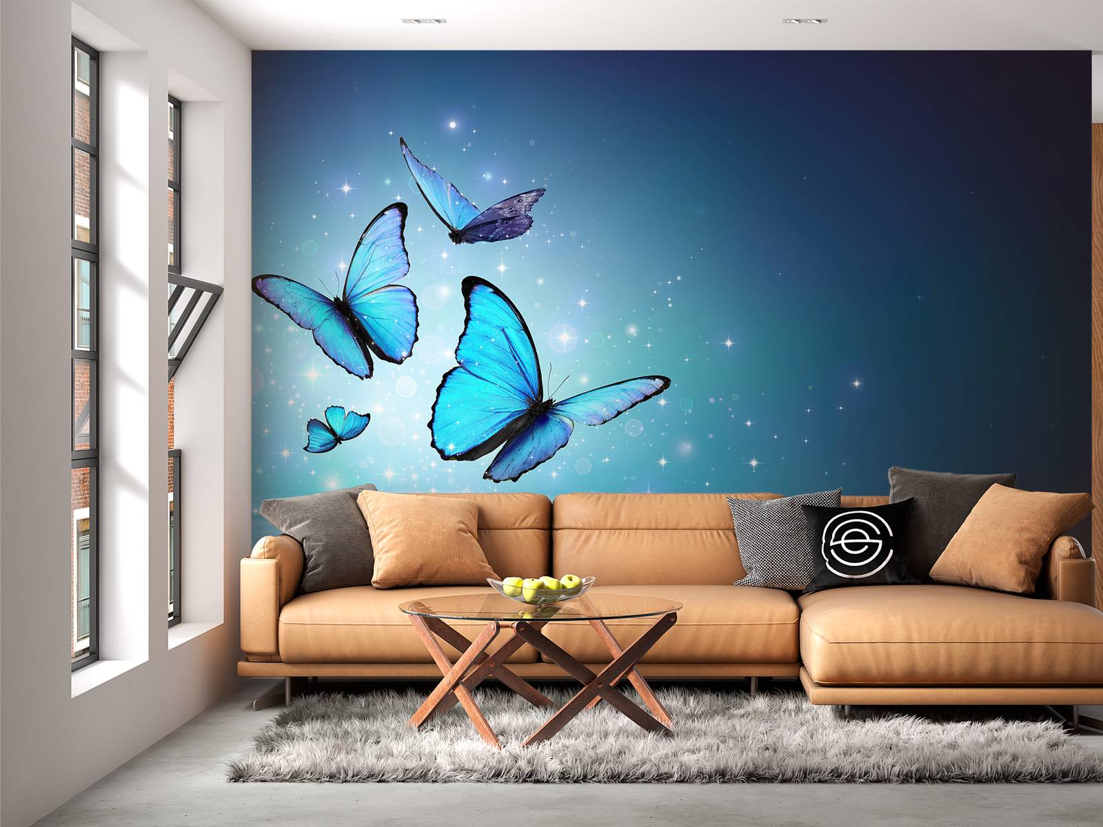 Papier Peint Photo Auto-adhésif Panda Et Papillon Bleu 3D – Modèle Q4578