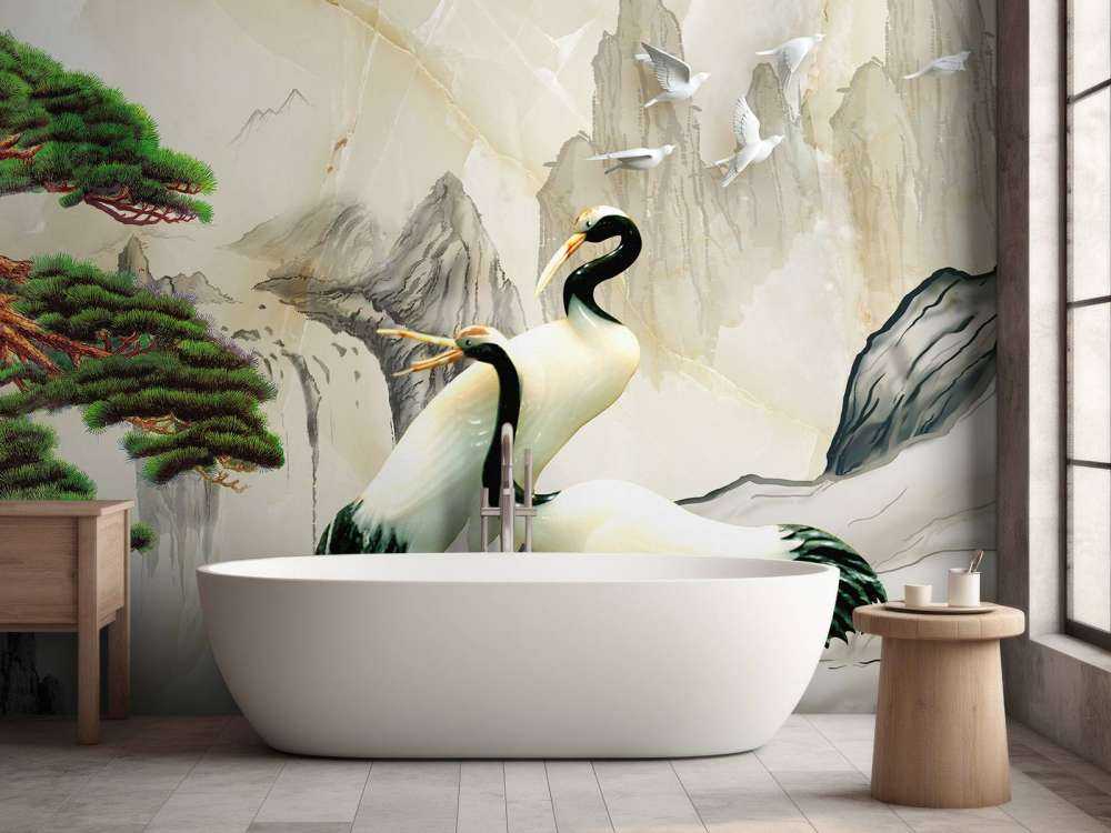 Des grues dans un monde imaginaire