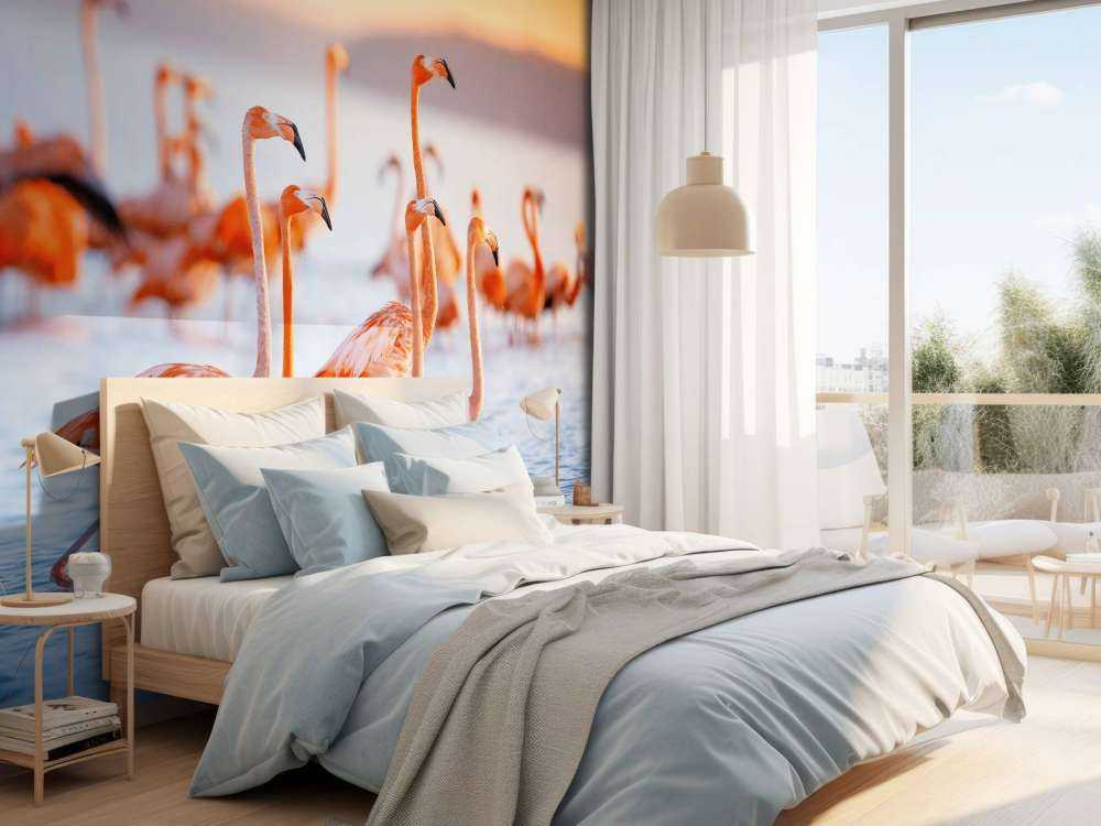 Flamants roses avec un regard fixe