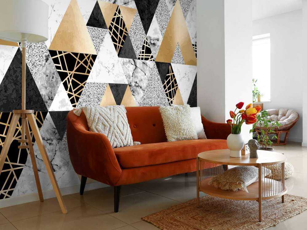 Motif Triangles de marbre avec or