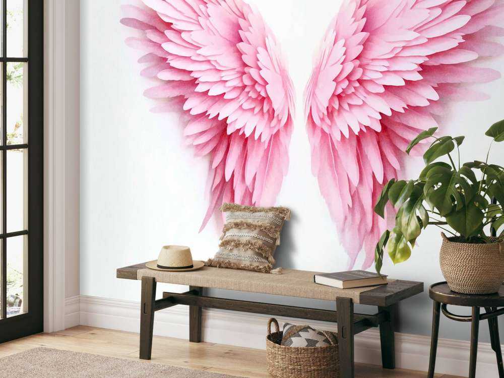 Pink watercolor guardian angel wings