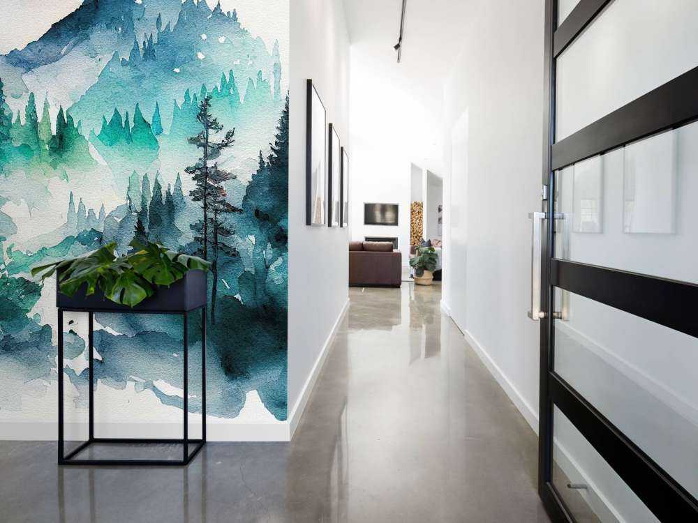 Forêt en aquarelle bleu canard