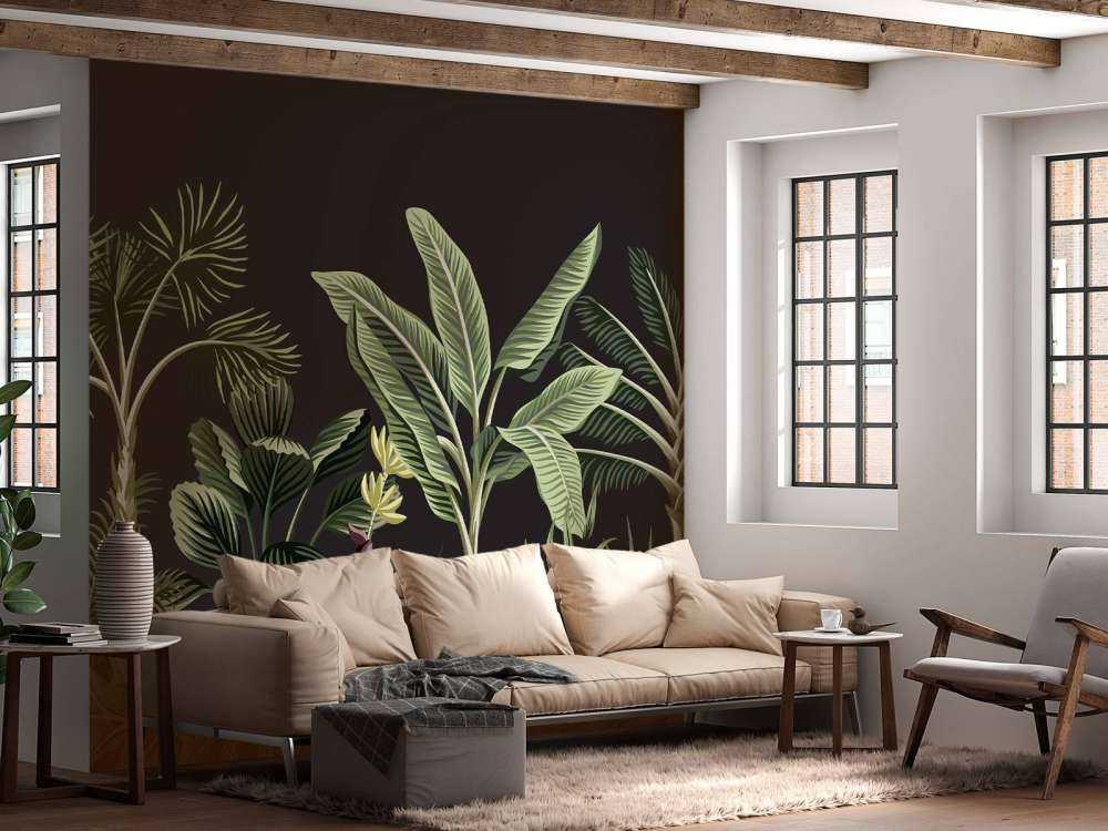 Palmier tropical sur fond sombre