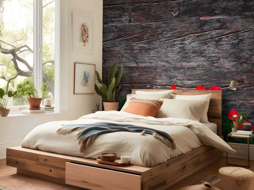 Bois vieilli avec des fleurs