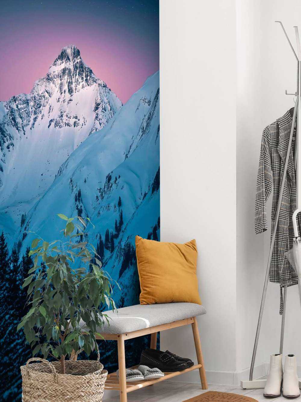 Sommet enneigé sous une nuit étoilée