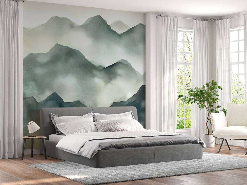 Paysage aquarelle des montagnes brumeuses