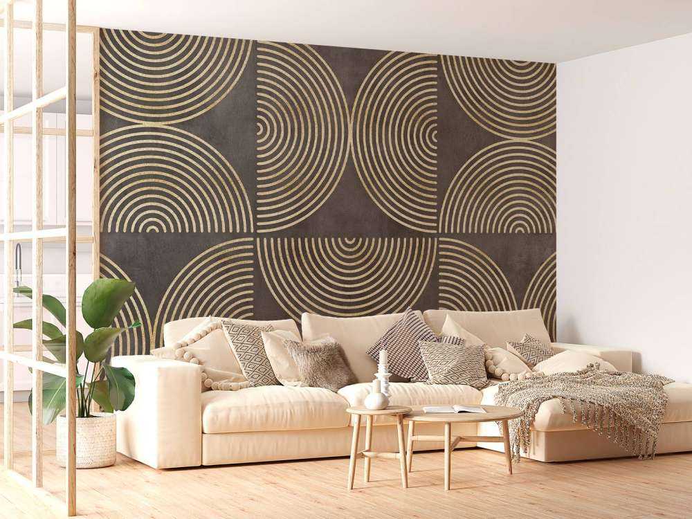 Cercles éclectiques, art moderne, or brun.