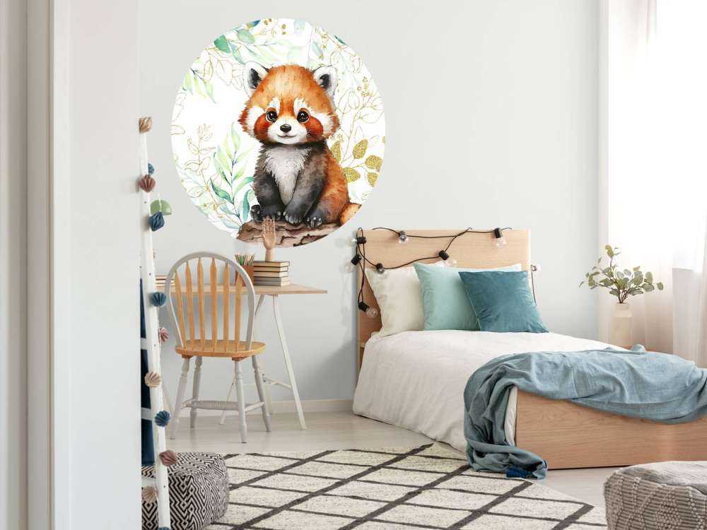 Panda rouge mignon et feuilles