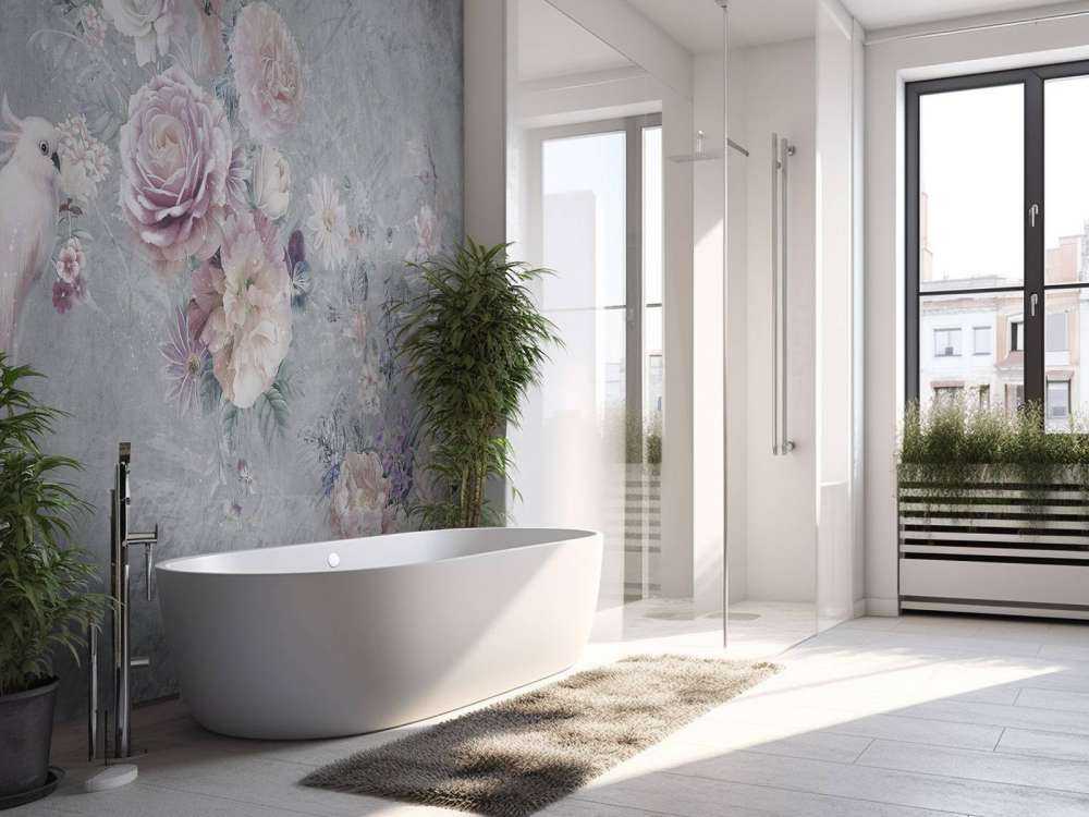 Cacatoès romantique et couronne de fleurs