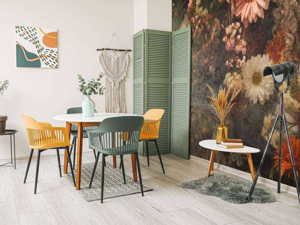 Champ de fleurs en huile vieillie