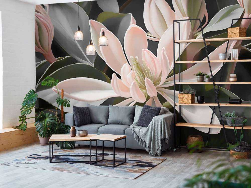 Fleurs de magnolia délicates sur fond sombre